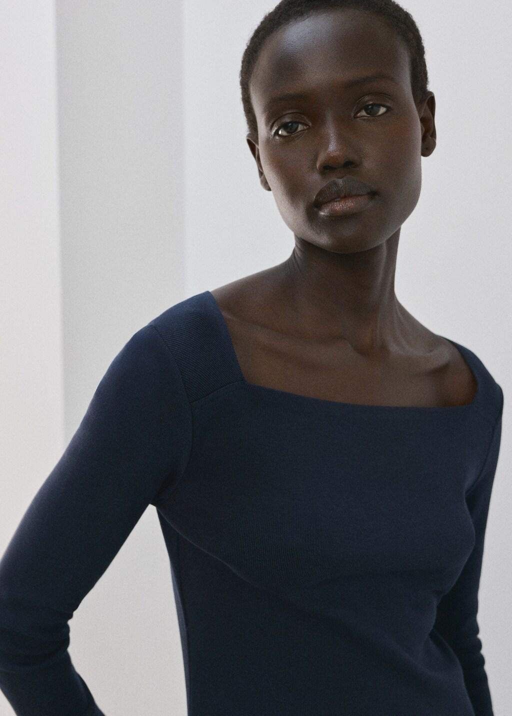 Navy Cotton Boat Neck T-Shirt, 0201_56, large image number 3