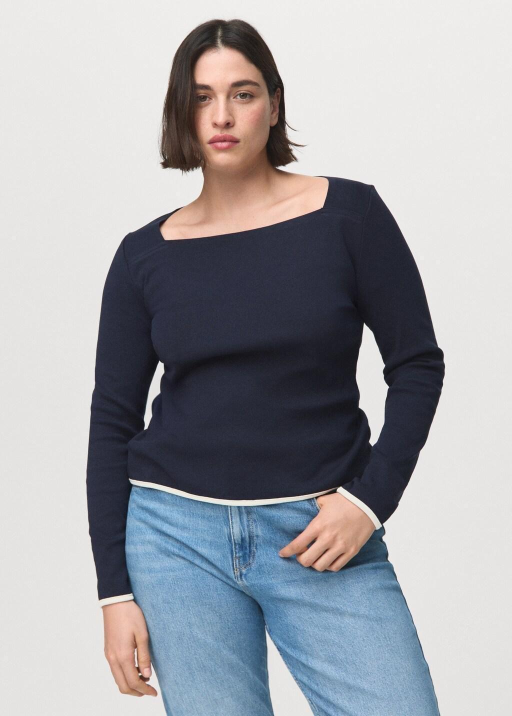 Navy Cotton Boat Neck T-Shirt, 0201_56, large image number 5