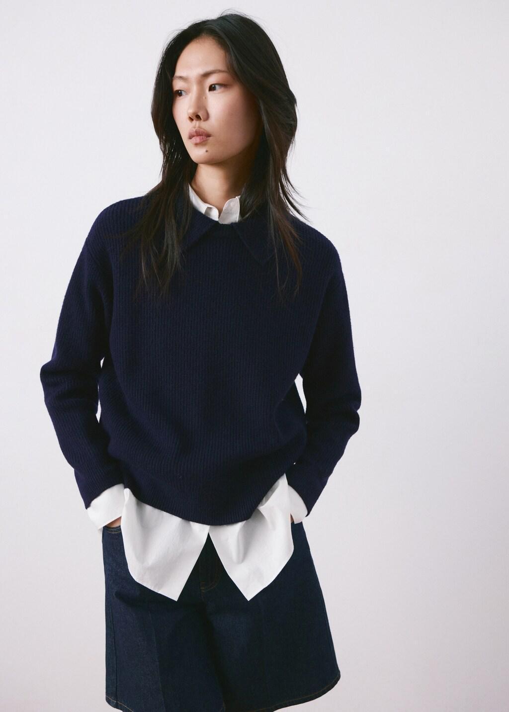 Navy Knitted Polo-Neck Sweater, Navy, large image number 3