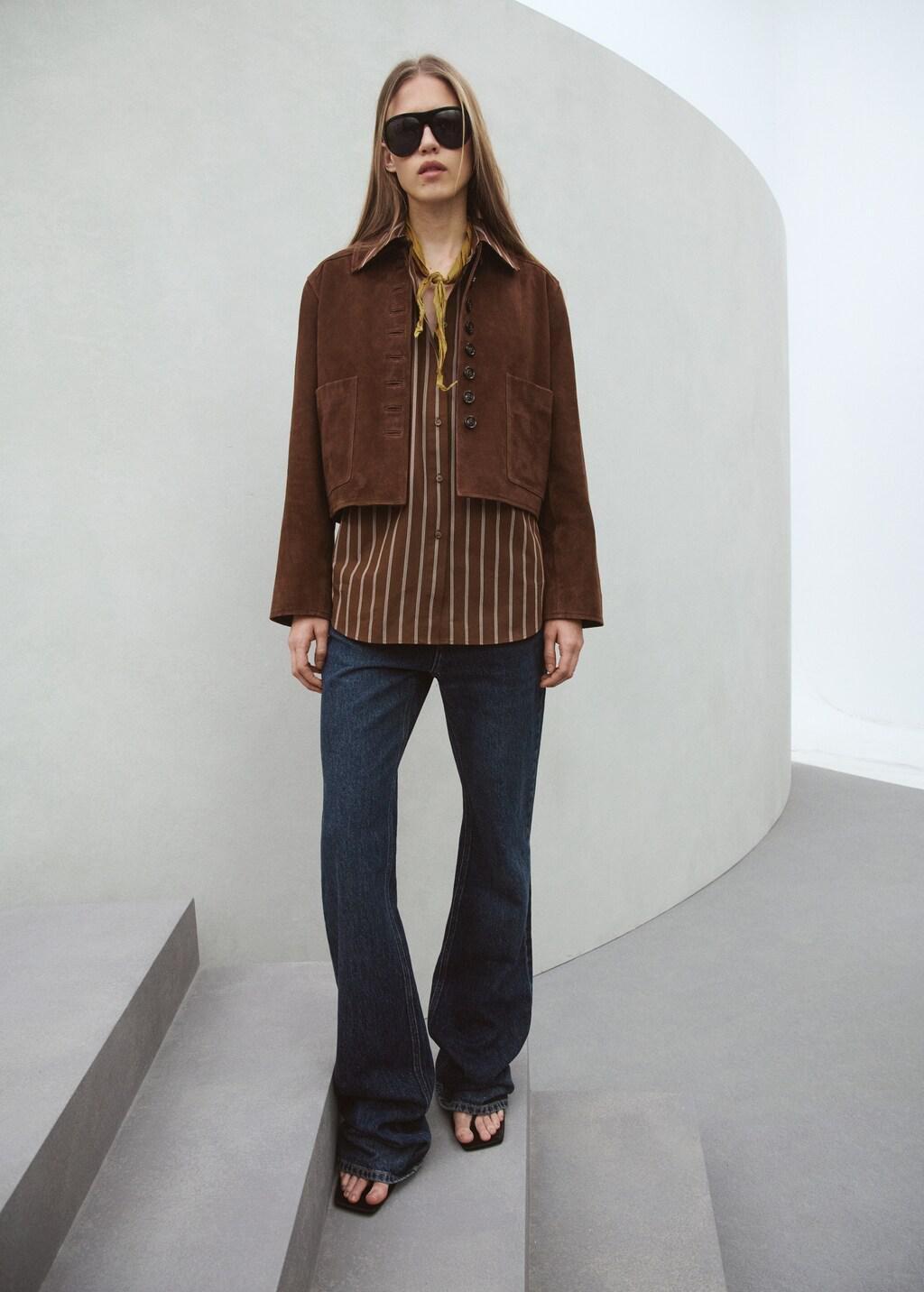 Brown Pocket Striped Shirt, Brown, large image number 0