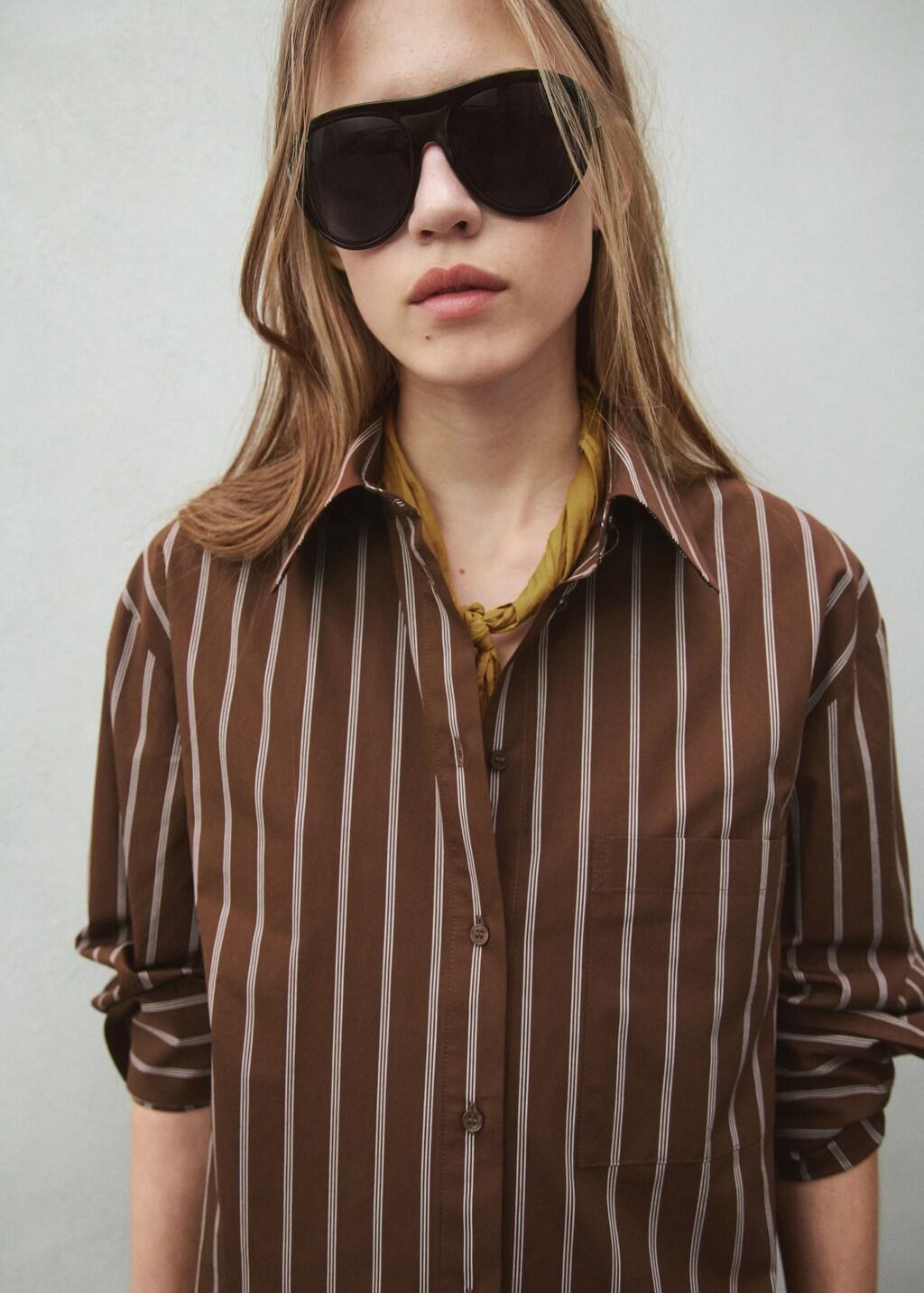 Brown Pocket Striped Shirt, Brown, large image number 3
