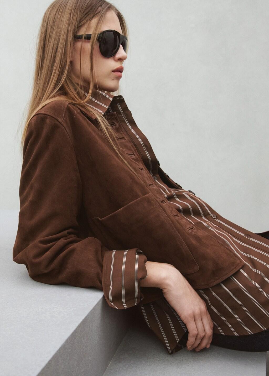 Brown Pocket Striped Shirt, Brown, large image number 6