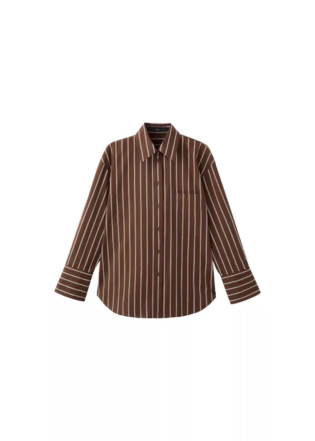 Brown Pocket Striped Shirt, Brown, large image number 7