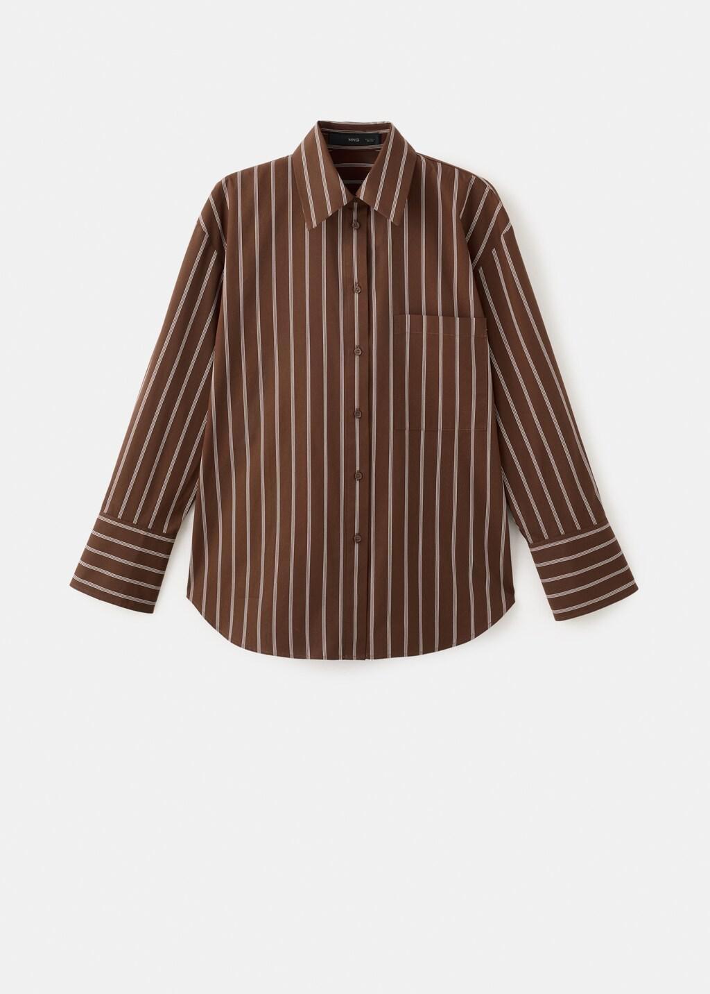 Brown Pocket Striped Shirt, Brown, large image number 8