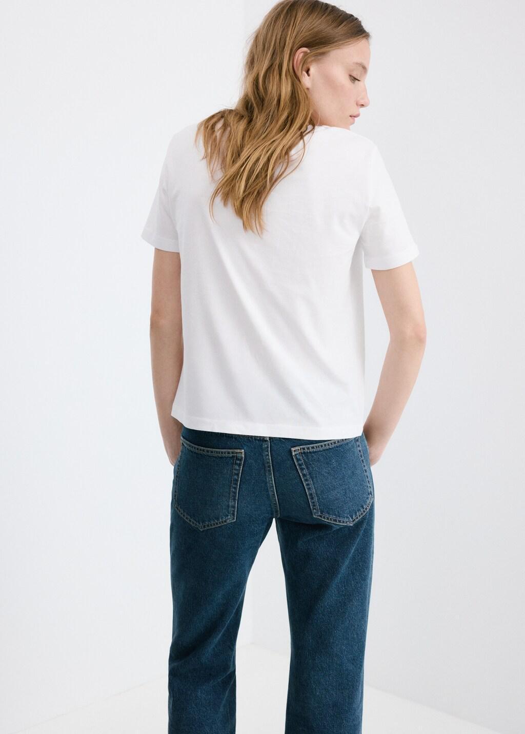 White V-Neck Cotton T-Shirt, 0201_01, large image number 2