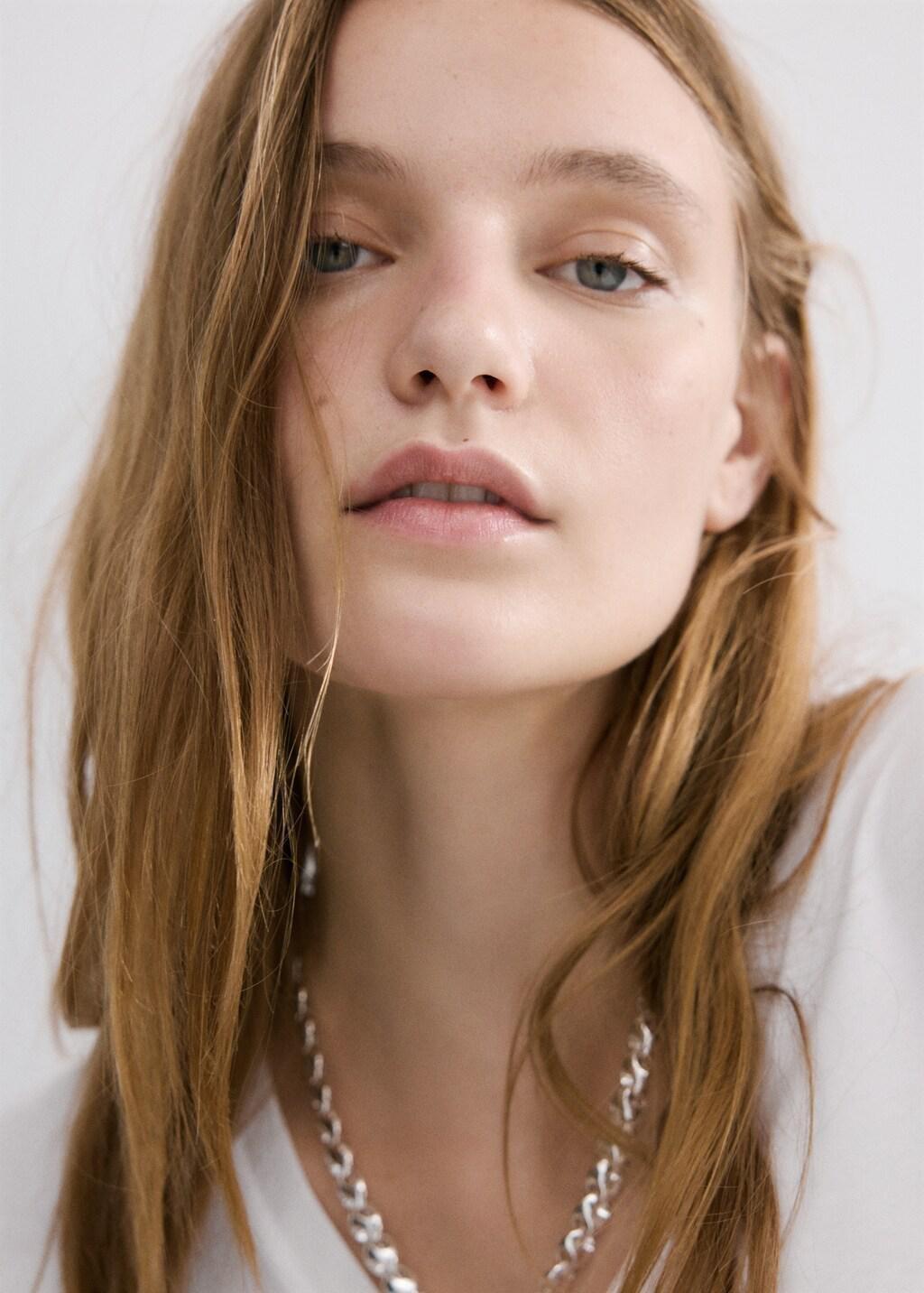 White V-Neck Cotton T-Shirt, 0201_01, large image number 4