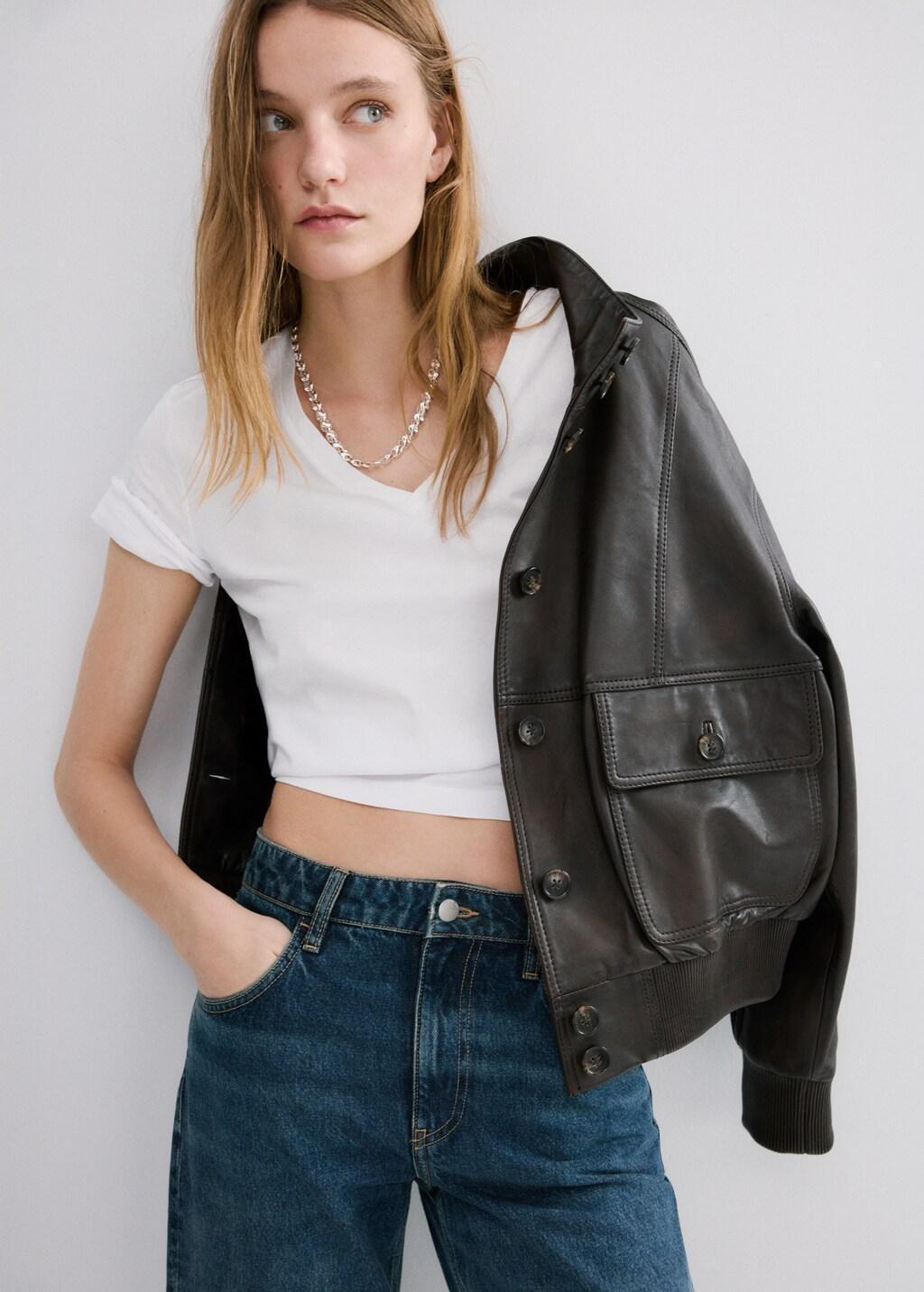 White V-Neck Cotton T-Shirt, 0201_01, large image number 7