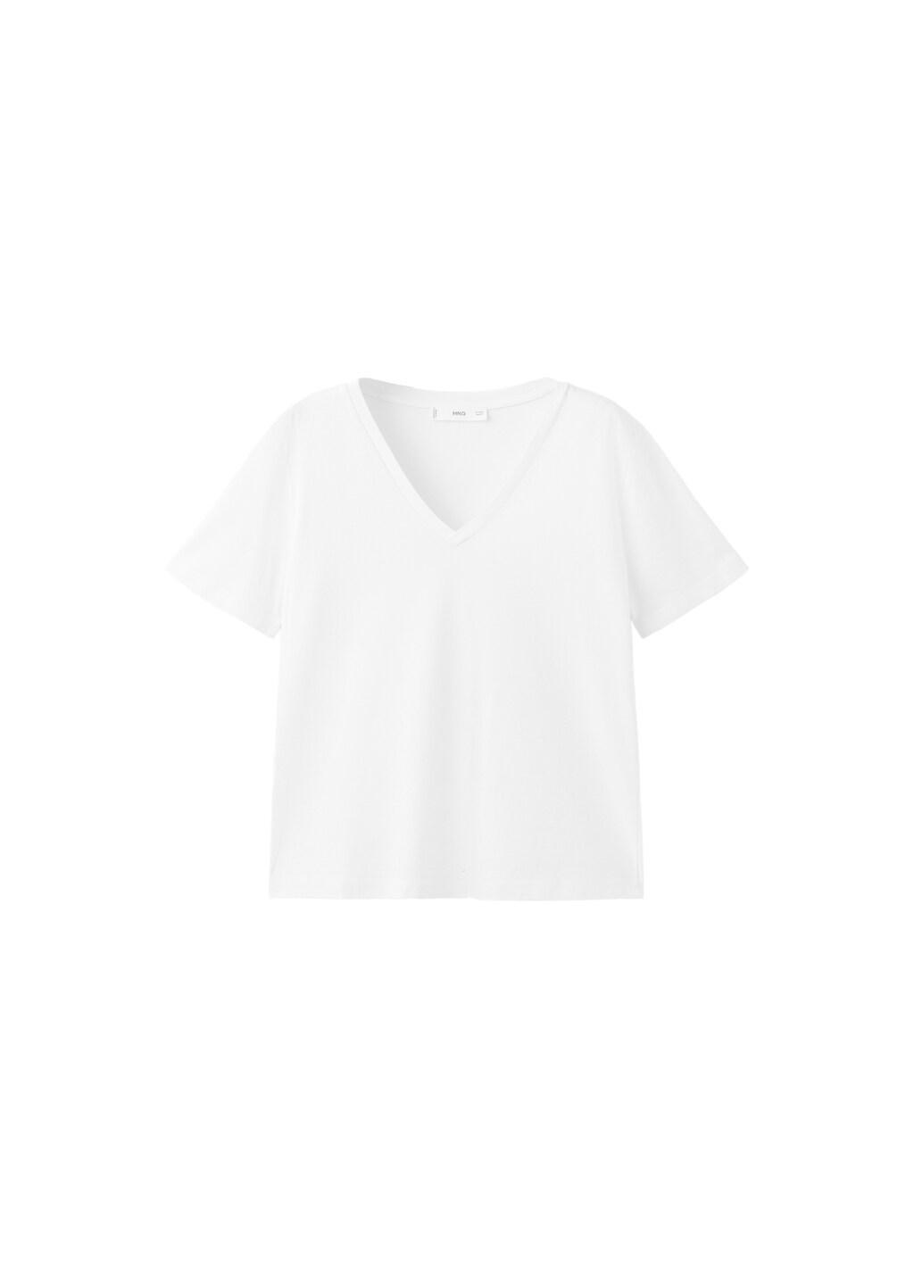 White V-Neck Cotton T-Shirt, 0201_01, large image number 8