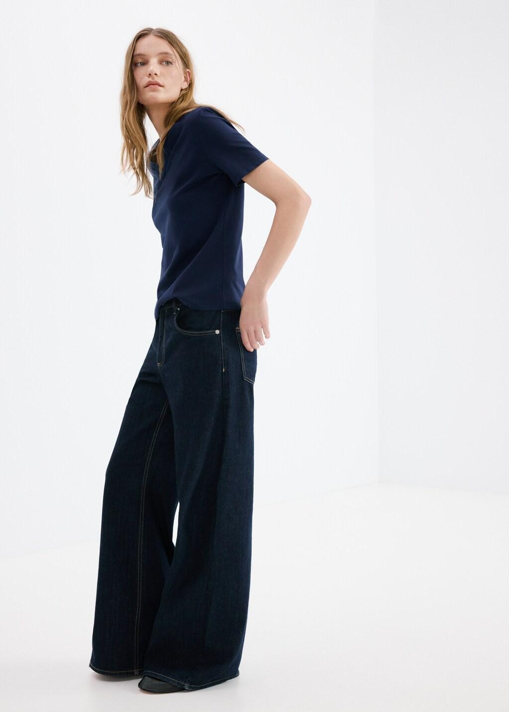 Navy V-Neck Cotton T-Shirt, Navy, large image number 0