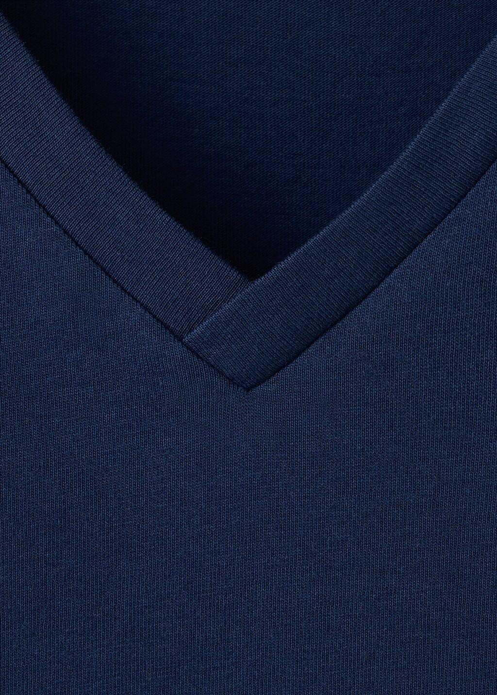 Navy V-Neck Cotton T-Shirt, Navy, large image number 1