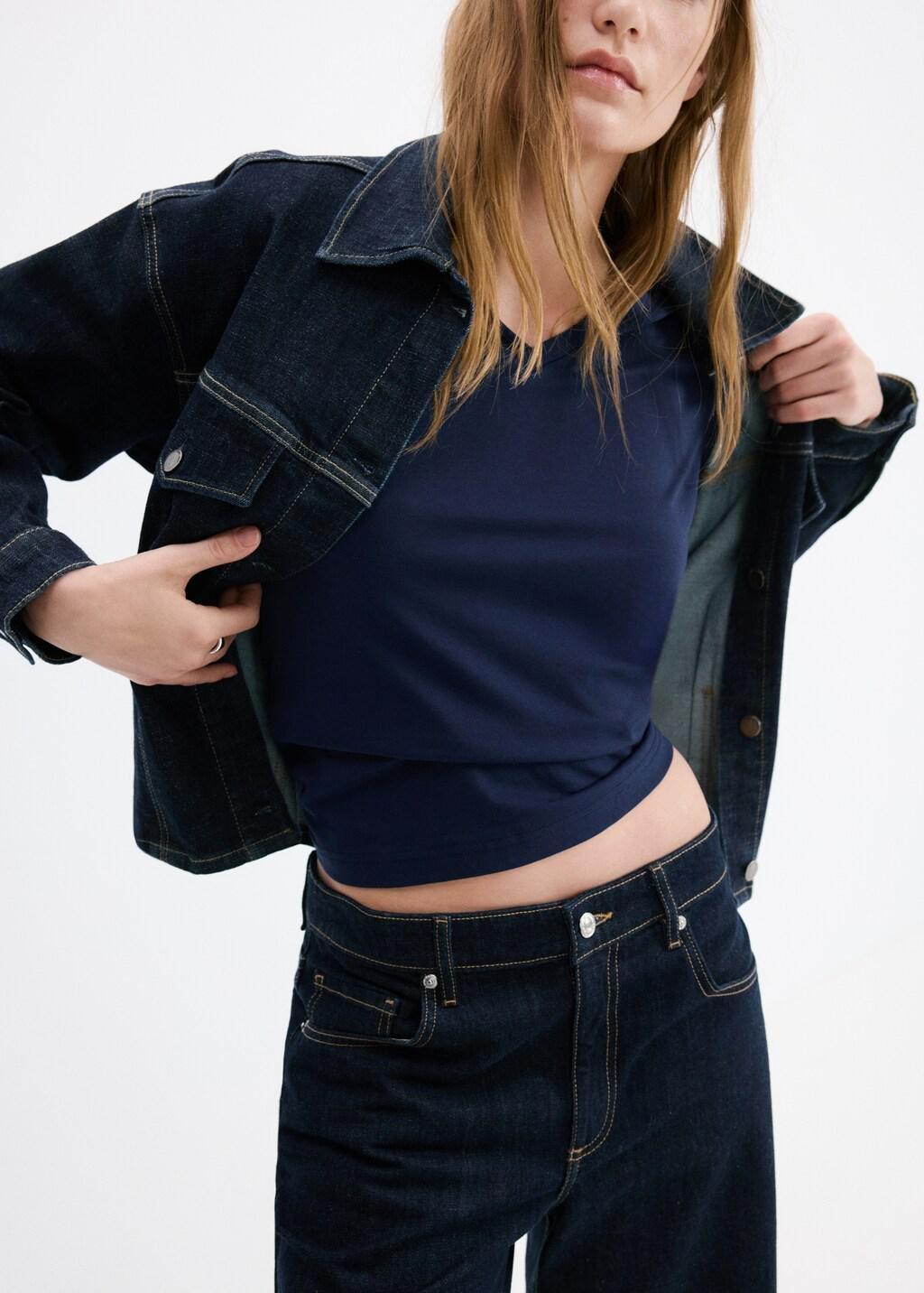 Navy V-Neck Cotton T-Shirt, Navy, large image number 3