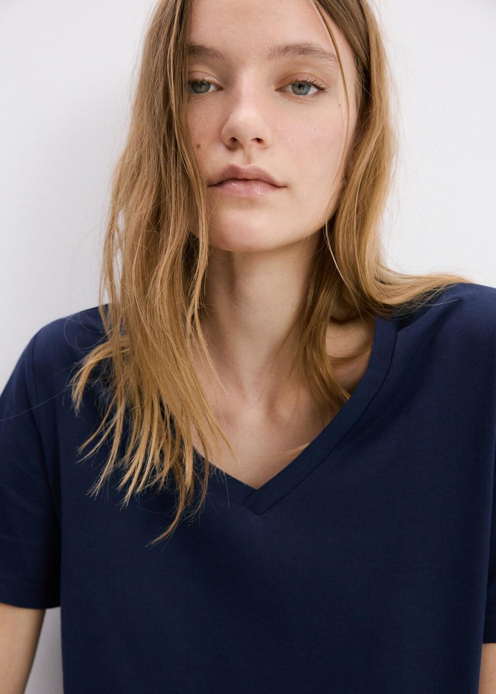 Navy V-Neck Cotton T-Shirt, Navy, large image number 4