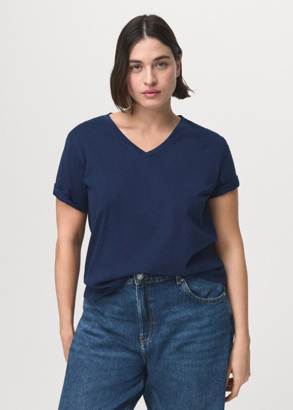 Navy V-Neck Cotton T-Shirt, Navy, large image number 6