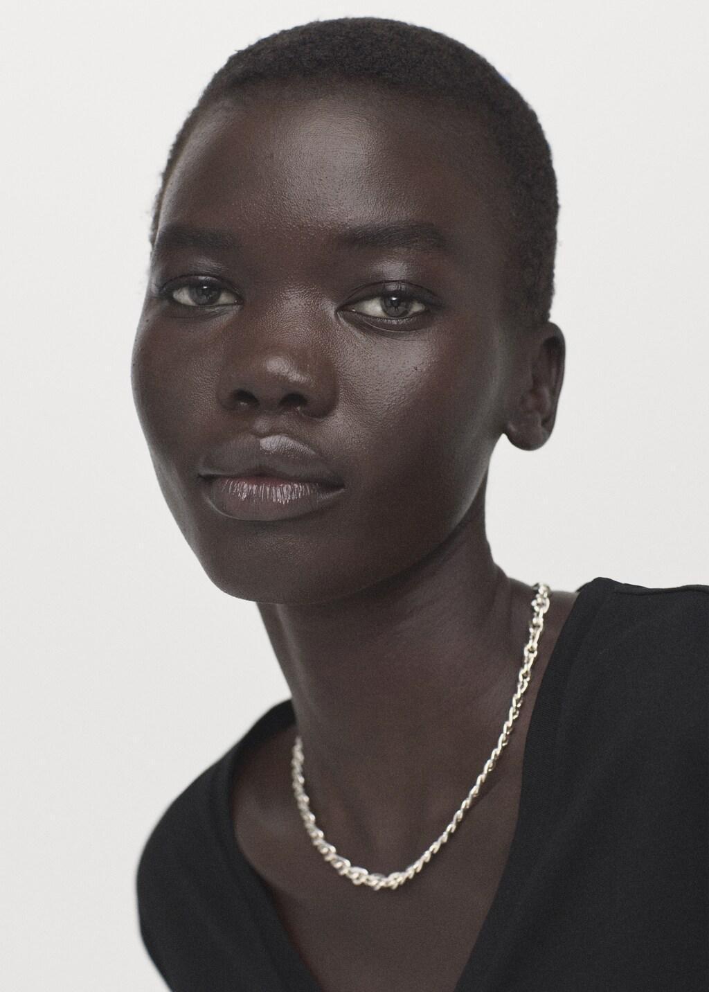 Black V-Neck Cotton T-Shirt, Black, large image number 3