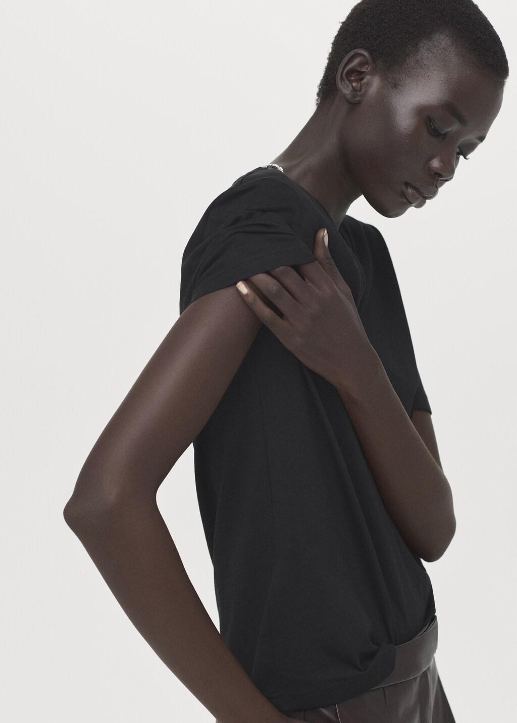 Black V-Neck Cotton T-Shirt, Black, large image number 4