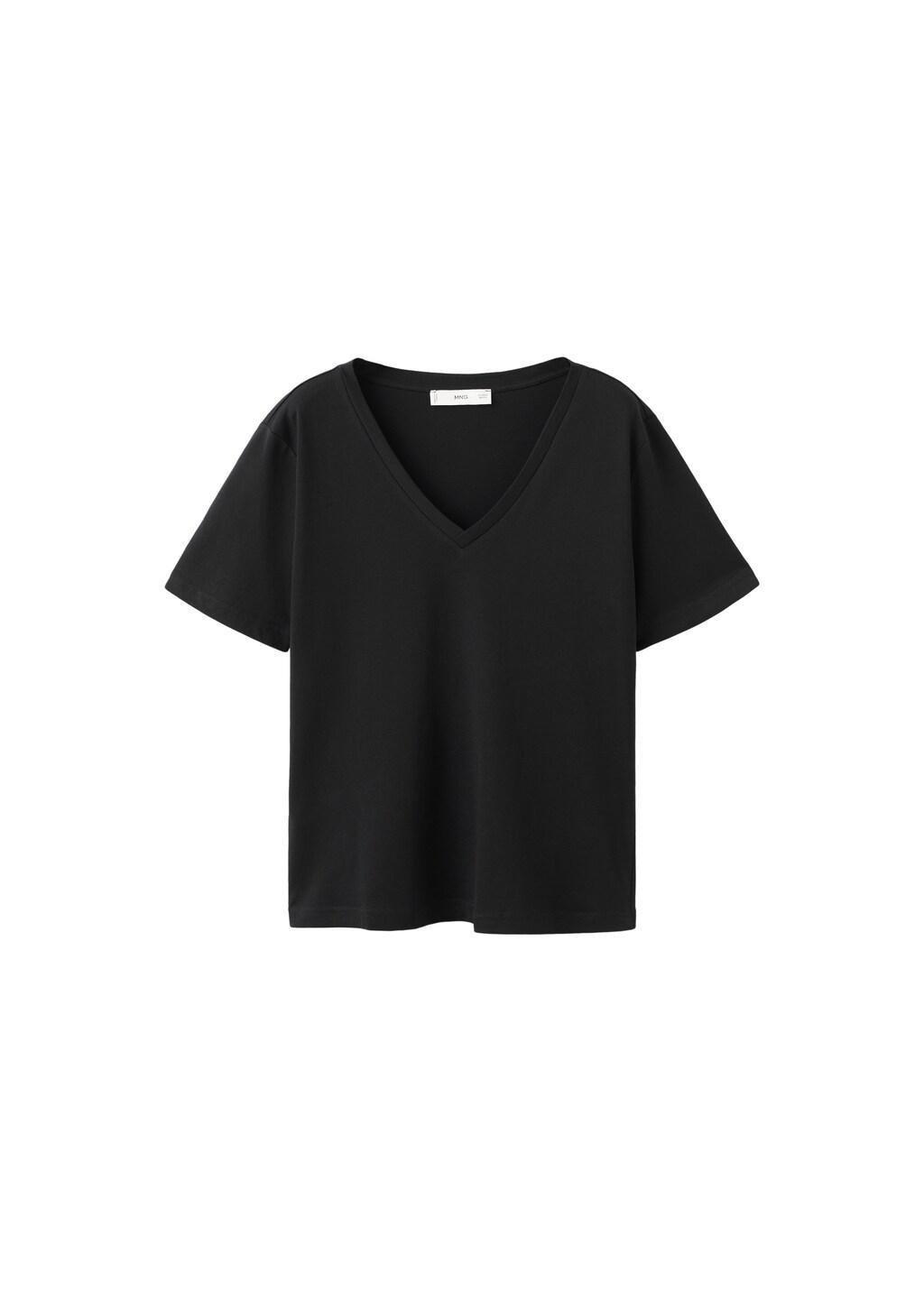 Black V-Neck Cotton T-Shirt, Black, large image number 7