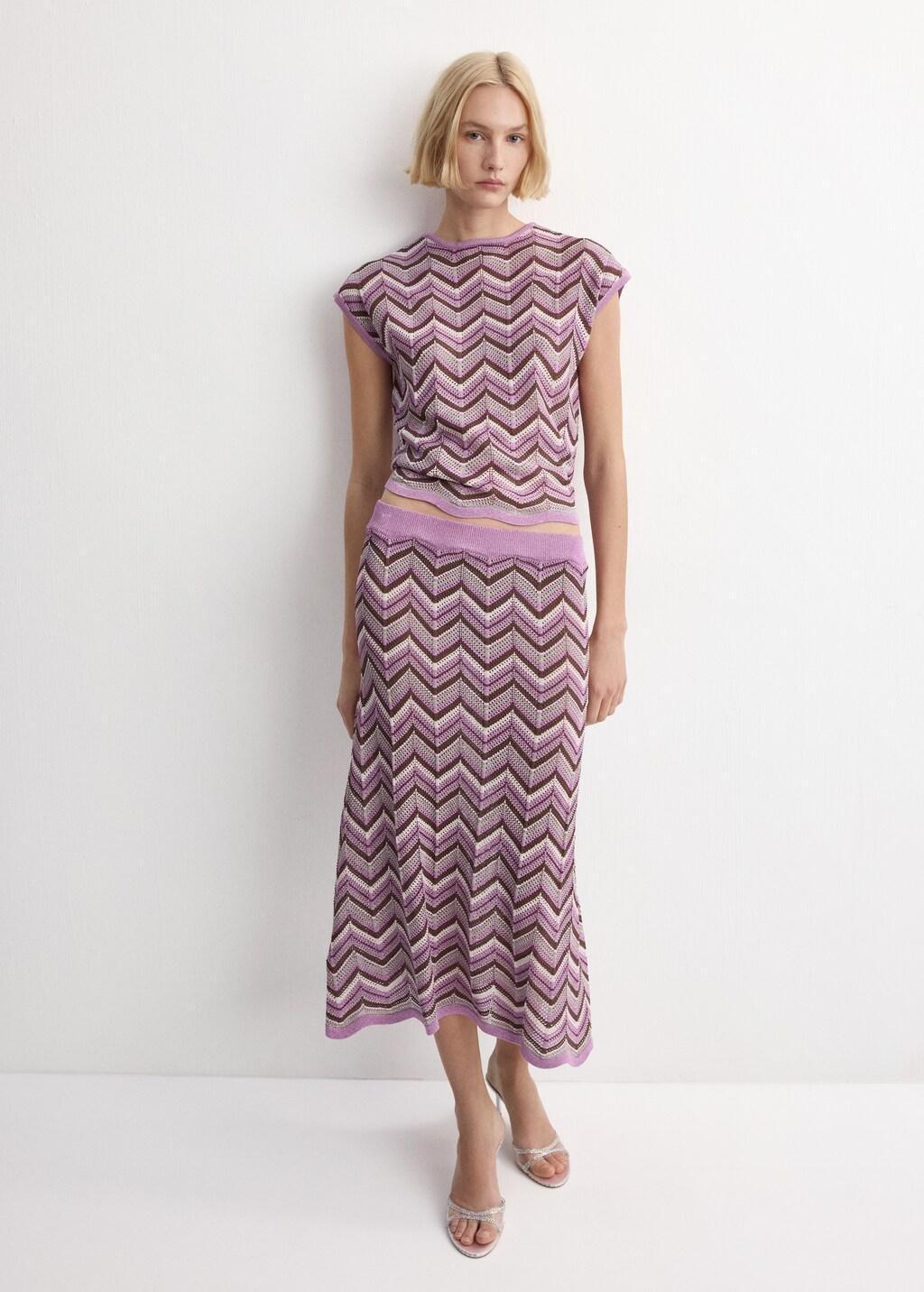 Purple Printed Knit Top, Purple, large image number 0