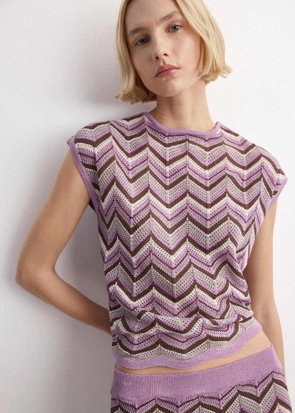Purple Printed Knit Top, Purple, large image number 3