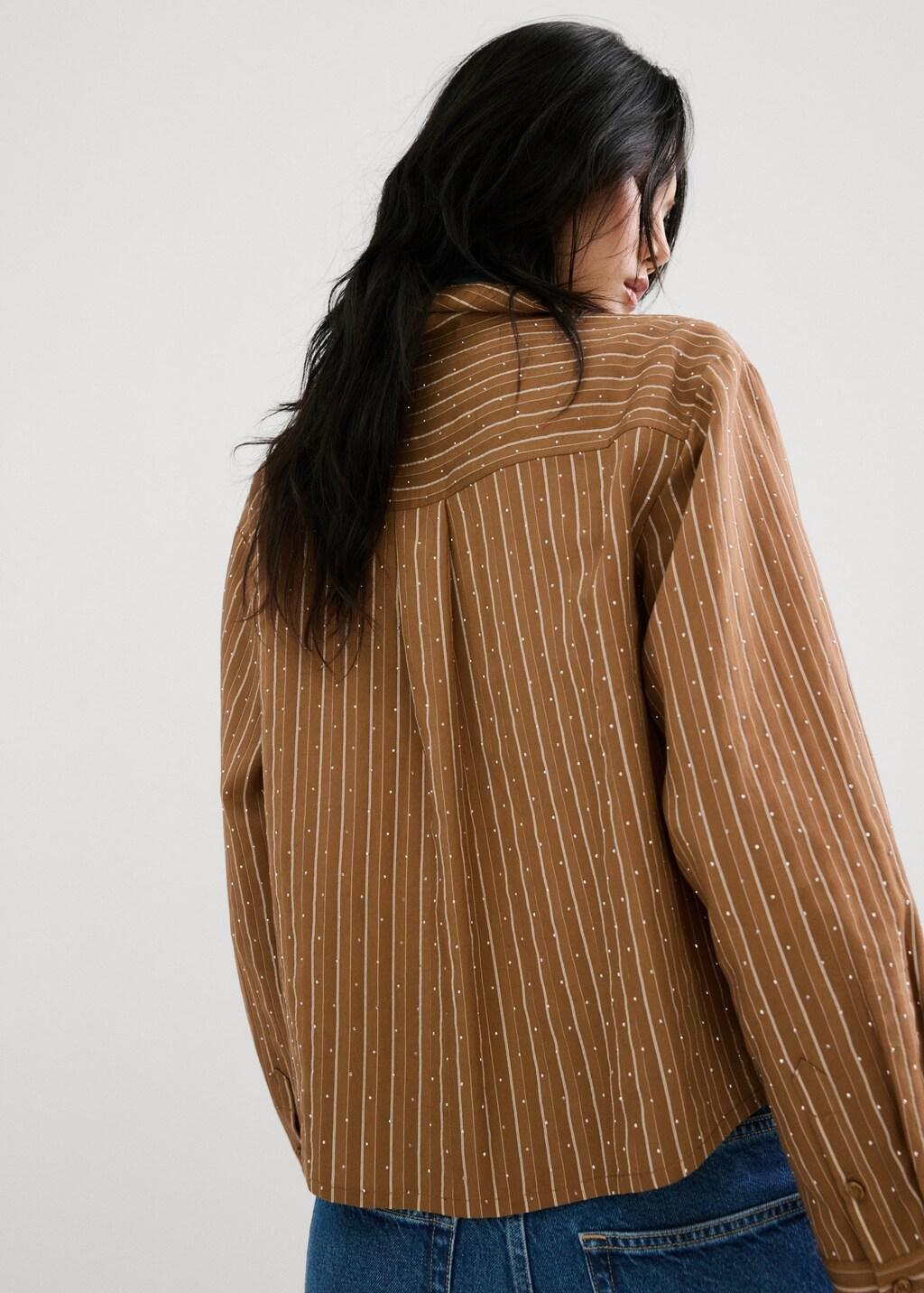 Brown Striped Shirt With Rhinestone Detail, Brown, large image number 2