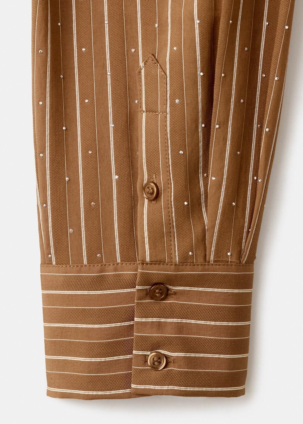Brown Striped Shirt With Rhinestone Detail, Brown, large image number 5