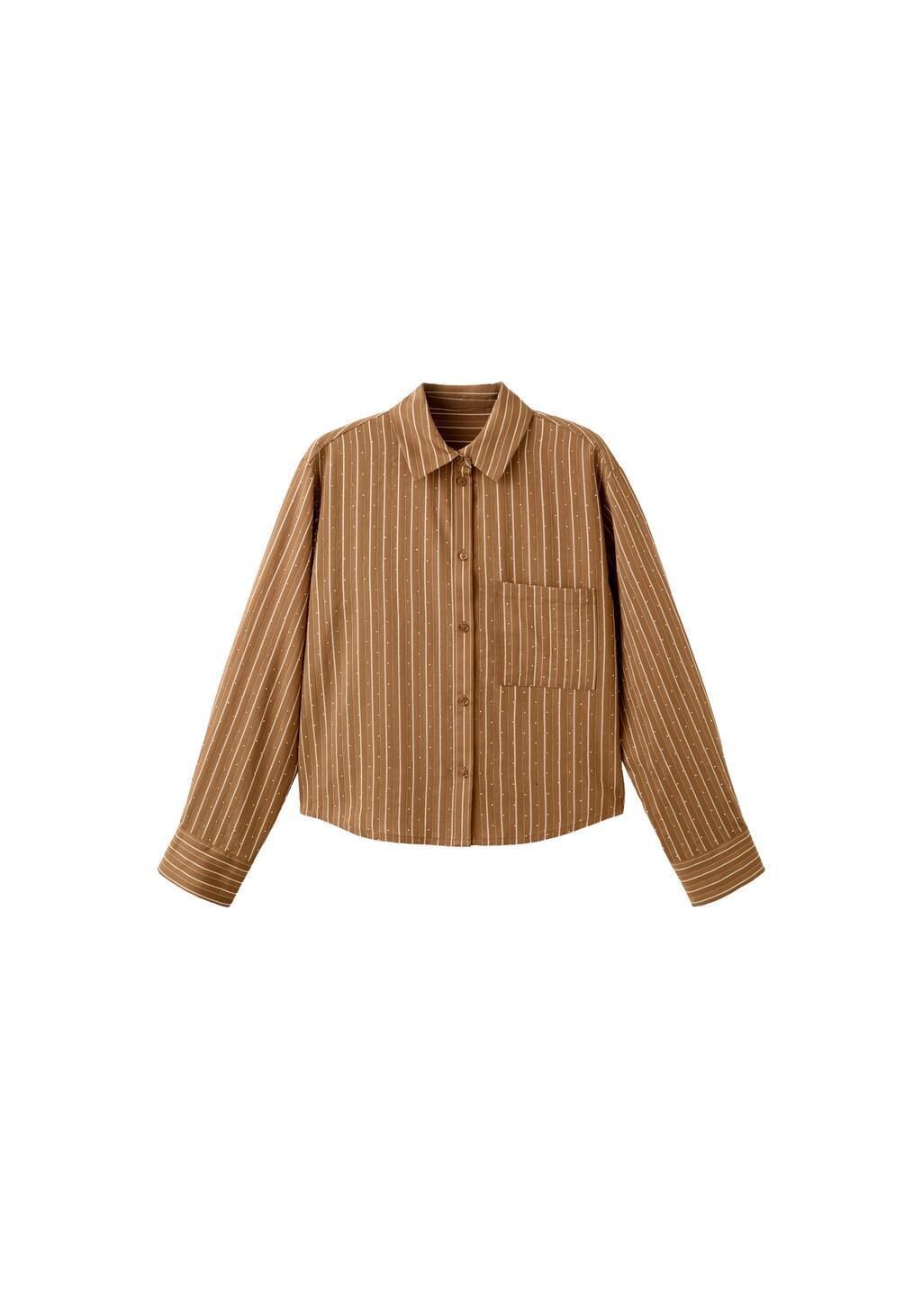 Brown Striped Shirt With Rhinestone Detail, Brown, large image number 6