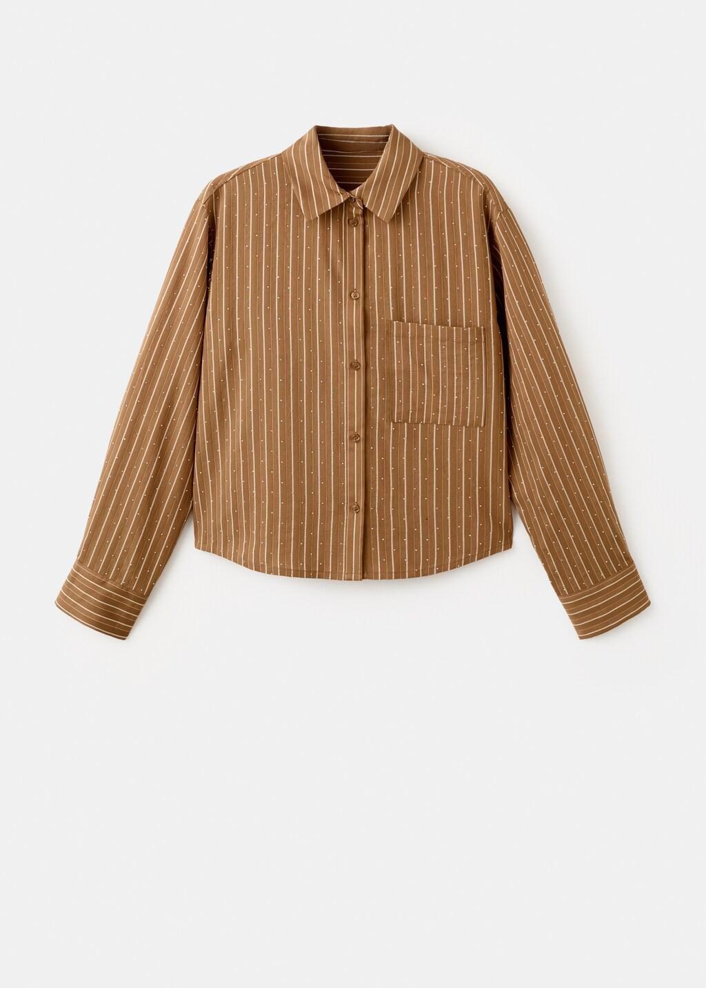 Brown Striped Shirt With Rhinestone Detail, 0201_30, large image number 7