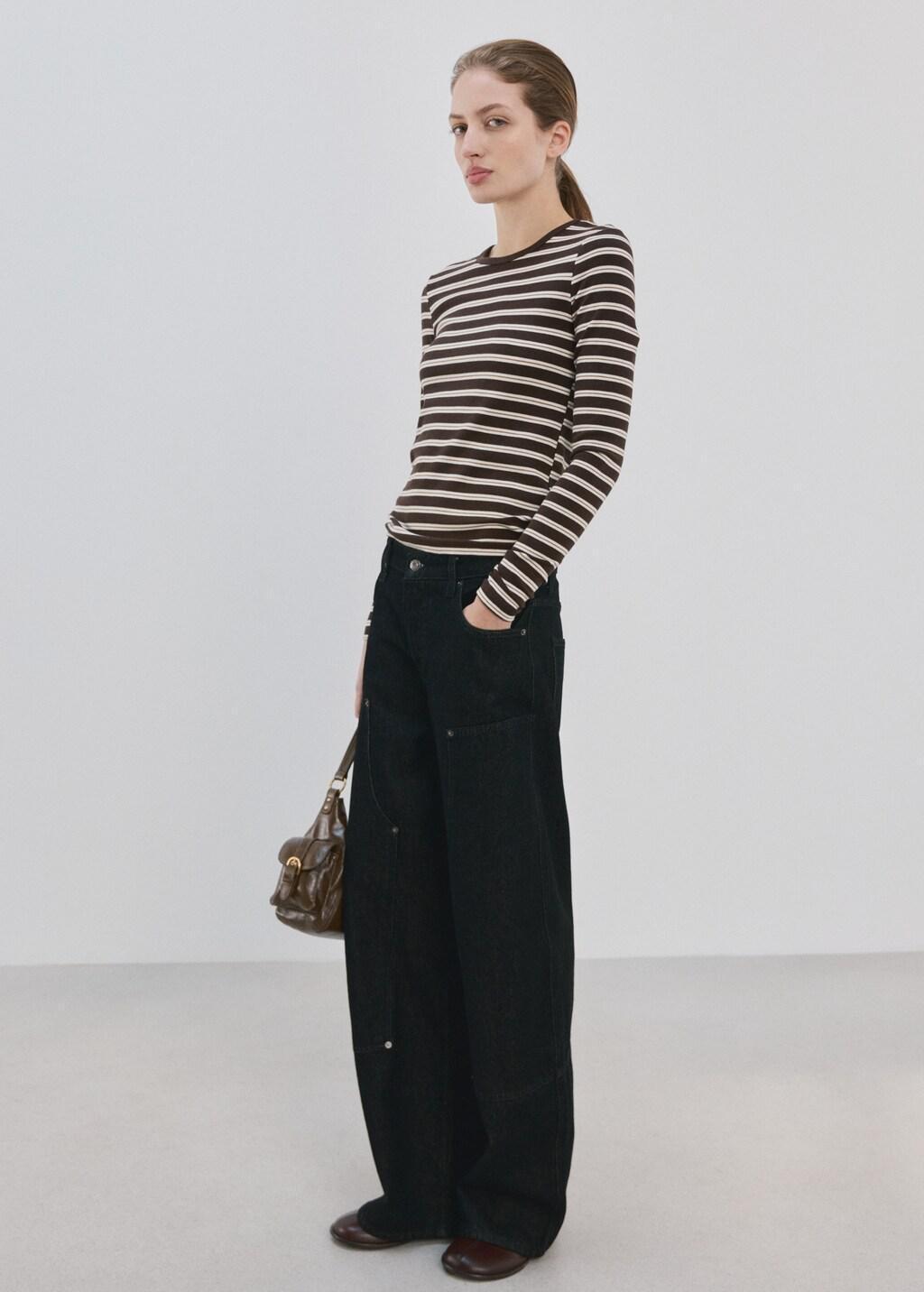 Brown Striped Long Sleeves T-Shirt, 0201_30, medium