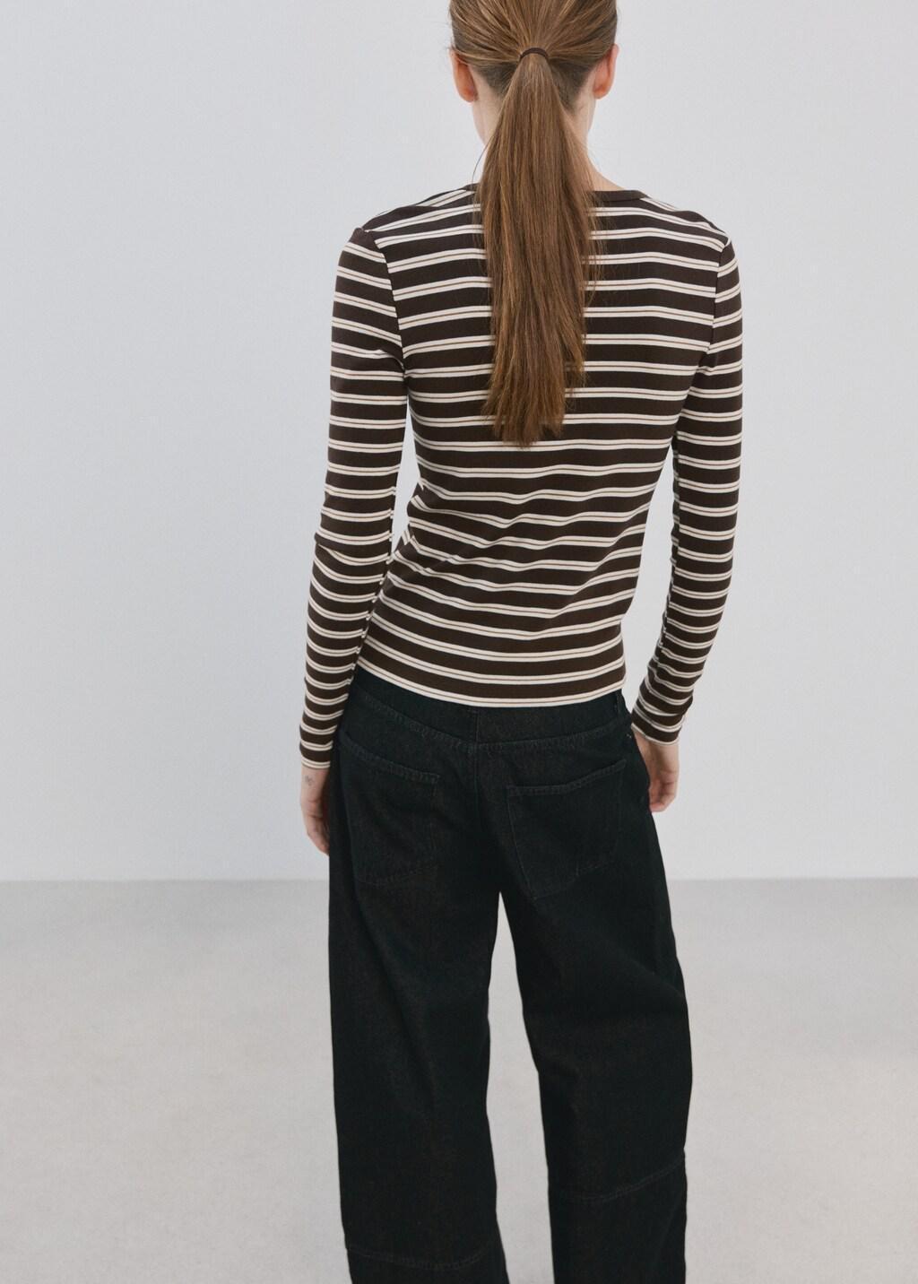 Brown Striped Long Sleeves T-Shirt, 0201_30, medium