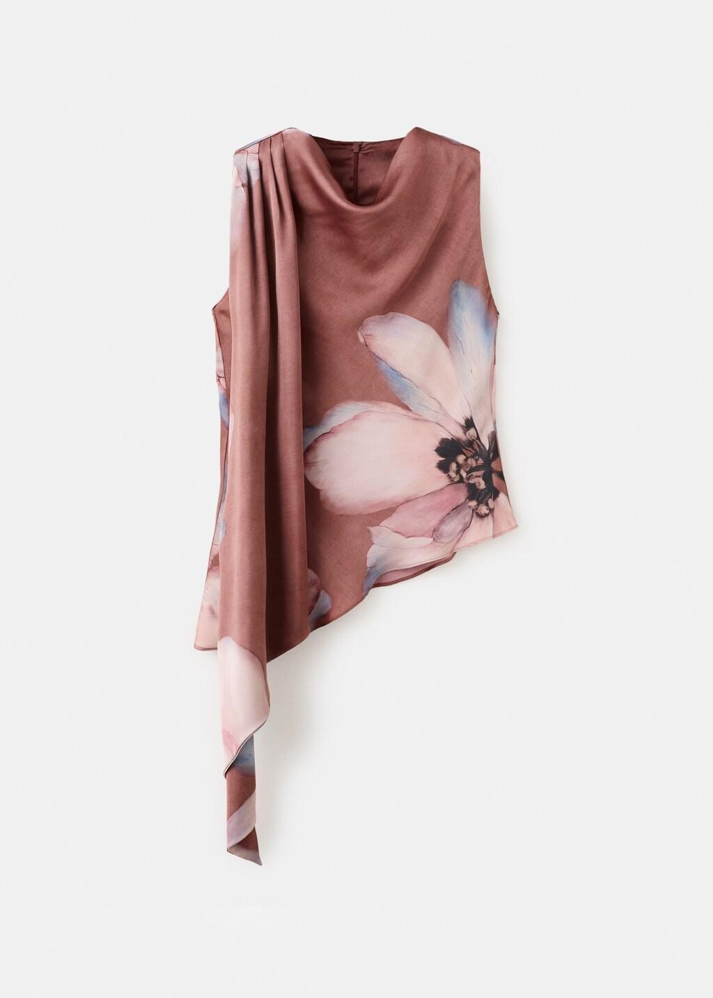 Pink Lt Pastel Floral Blouse With Gathered Neckline, Light-Pastel Pink, large image number 6