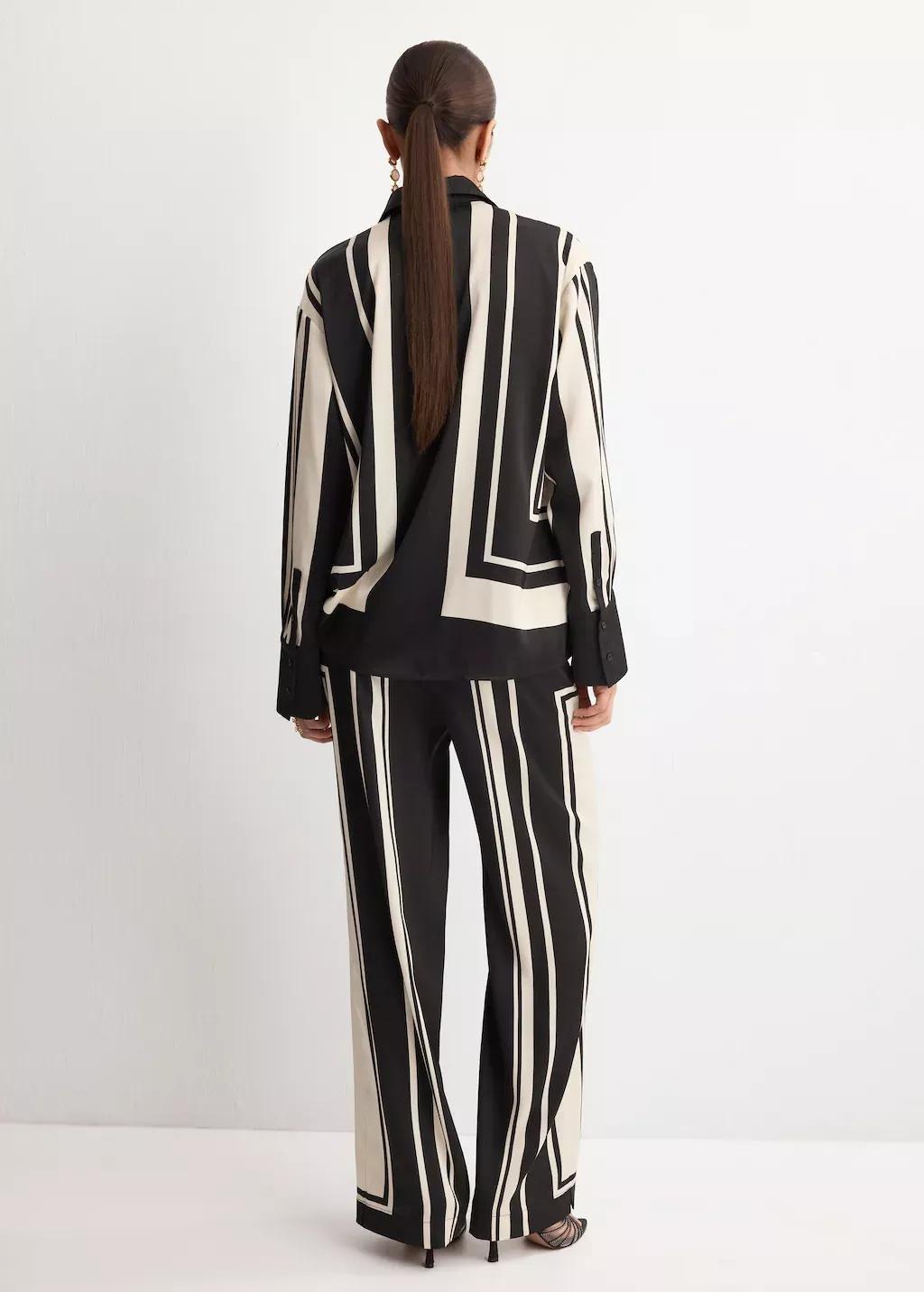 Black Satin Printed Trousers, Black, medium