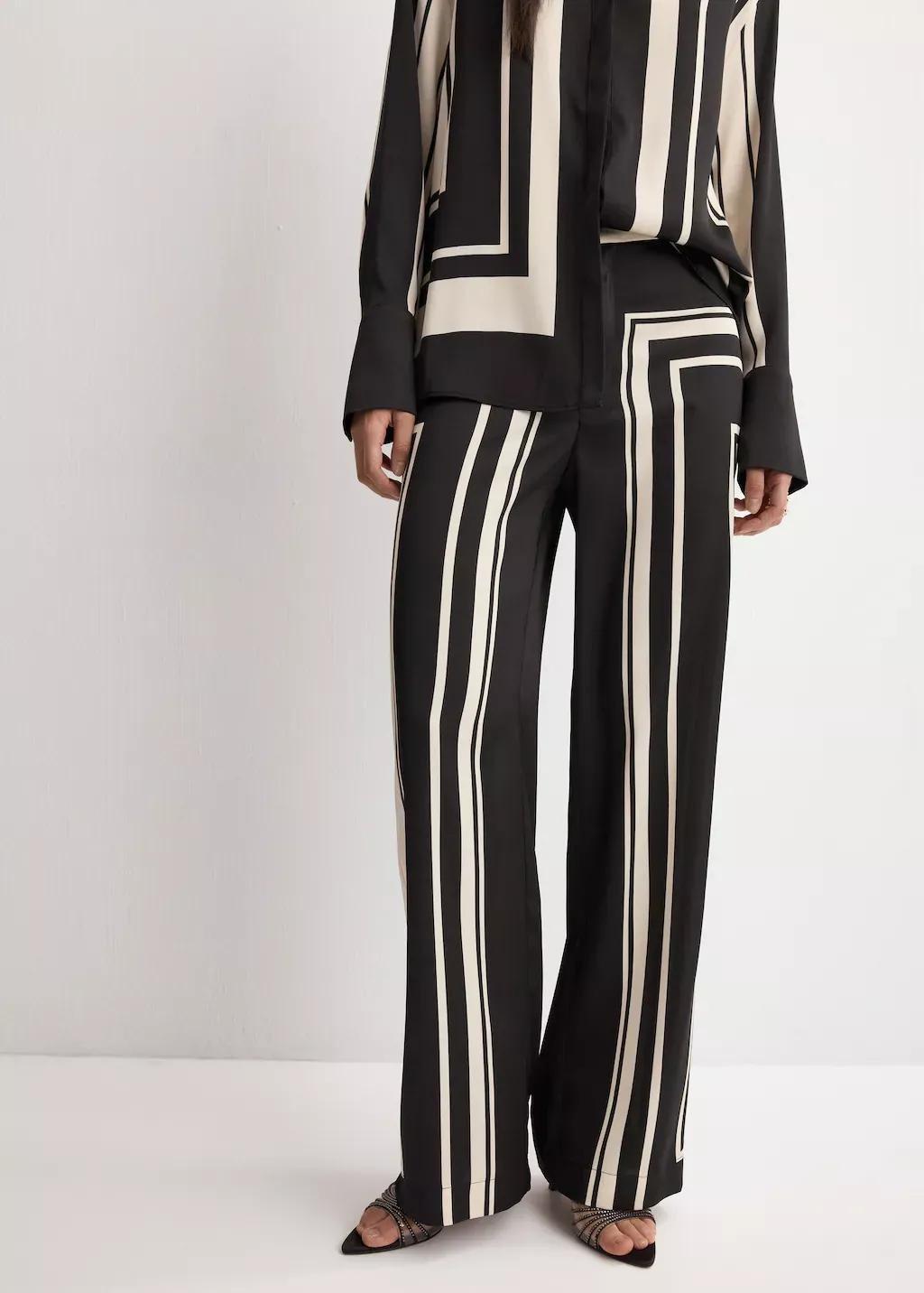 Black Satin Printed Trousers, Black, large image number 3