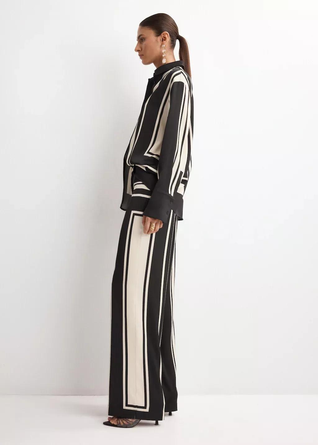 Black Satin Printed Trousers, Black, large image number 4