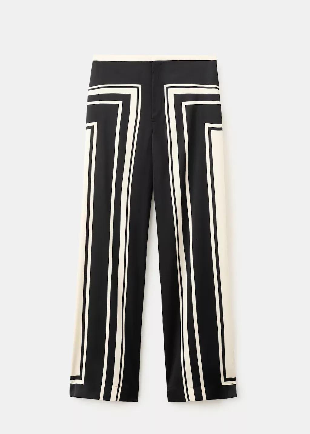 Black Satin Printed Trousers, Black, large image number 7