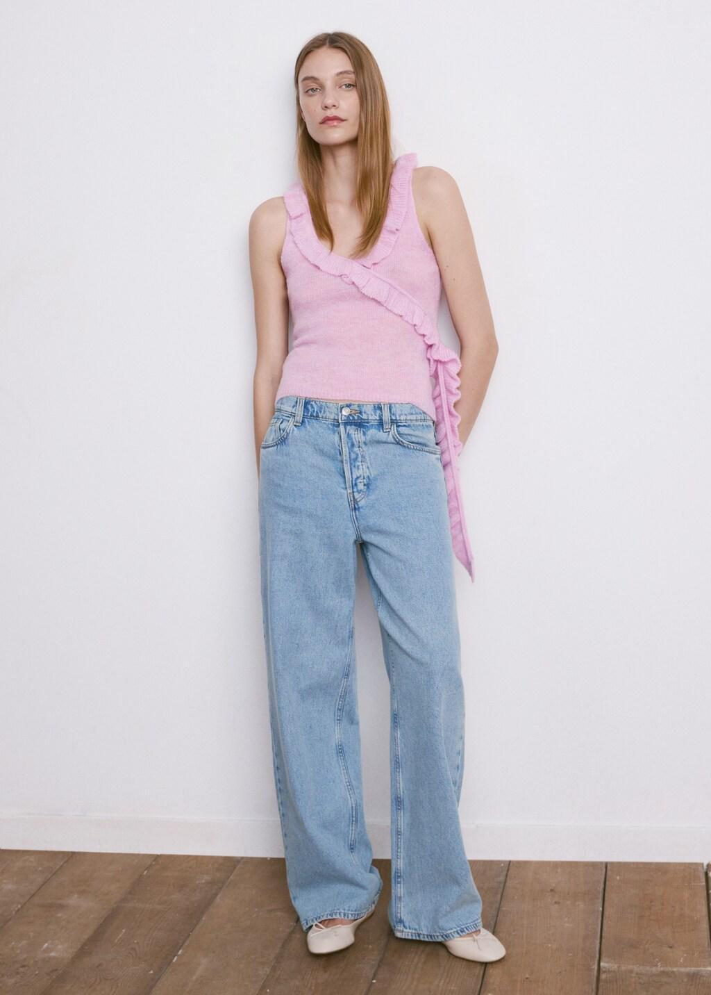 Pink Ruffle Knit Top, Pink, large image number 0