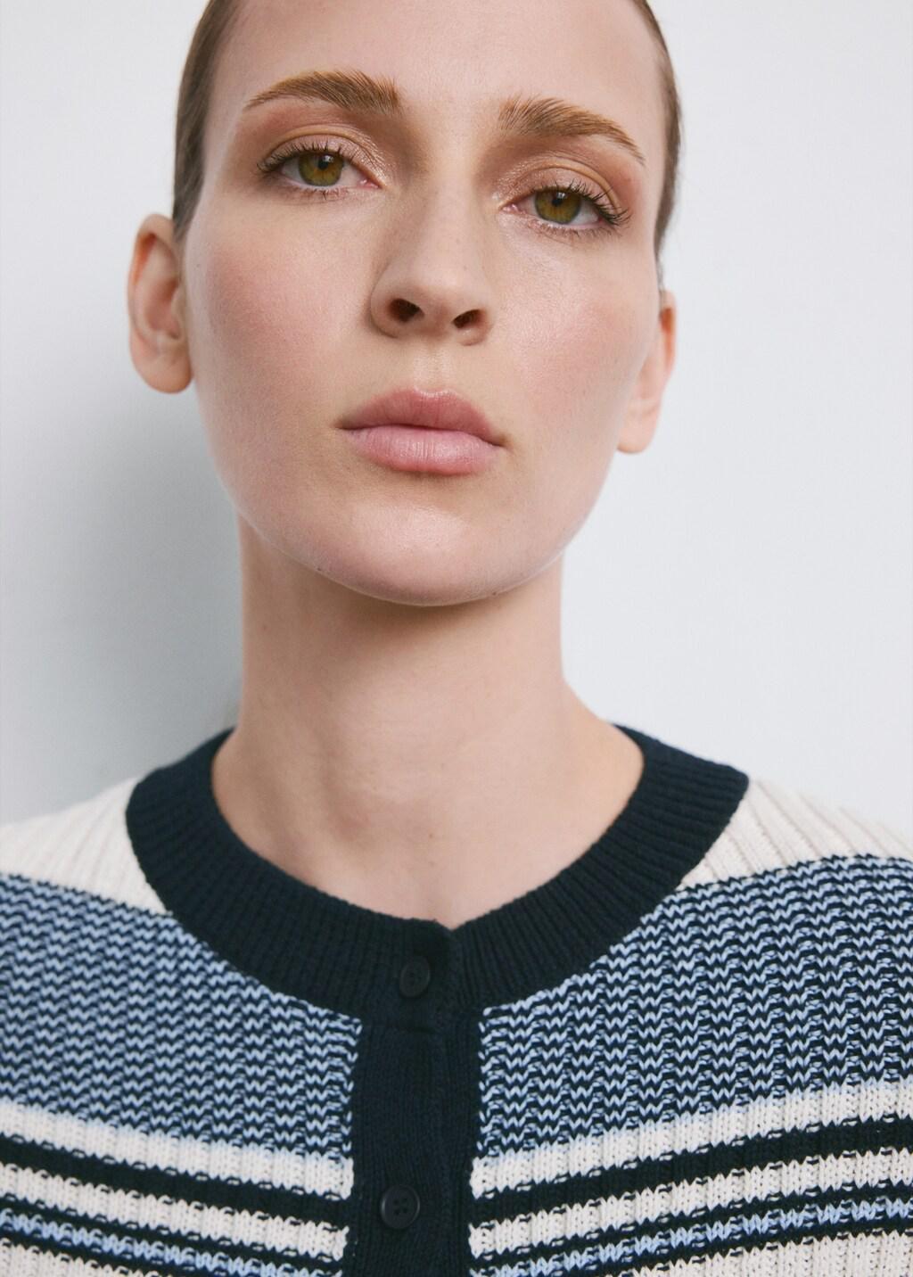 Blue Stripped Knit Cardigan, Medium Blue, large image number 4