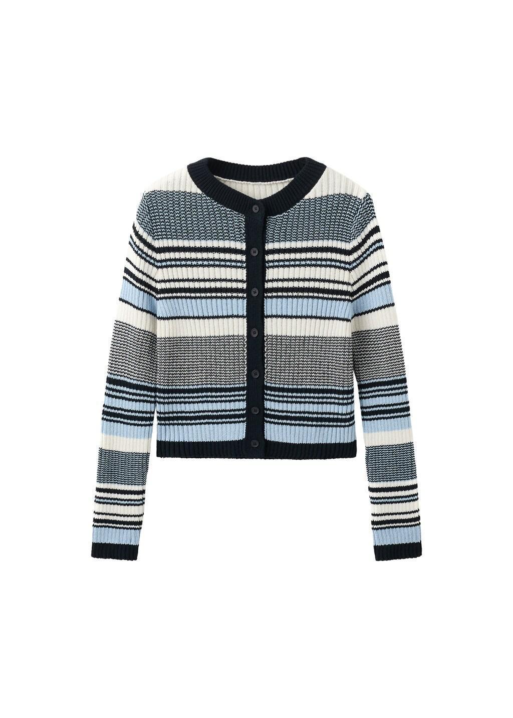 Blue Stripped Knit Cardigan, Medium Blue, large image number 6