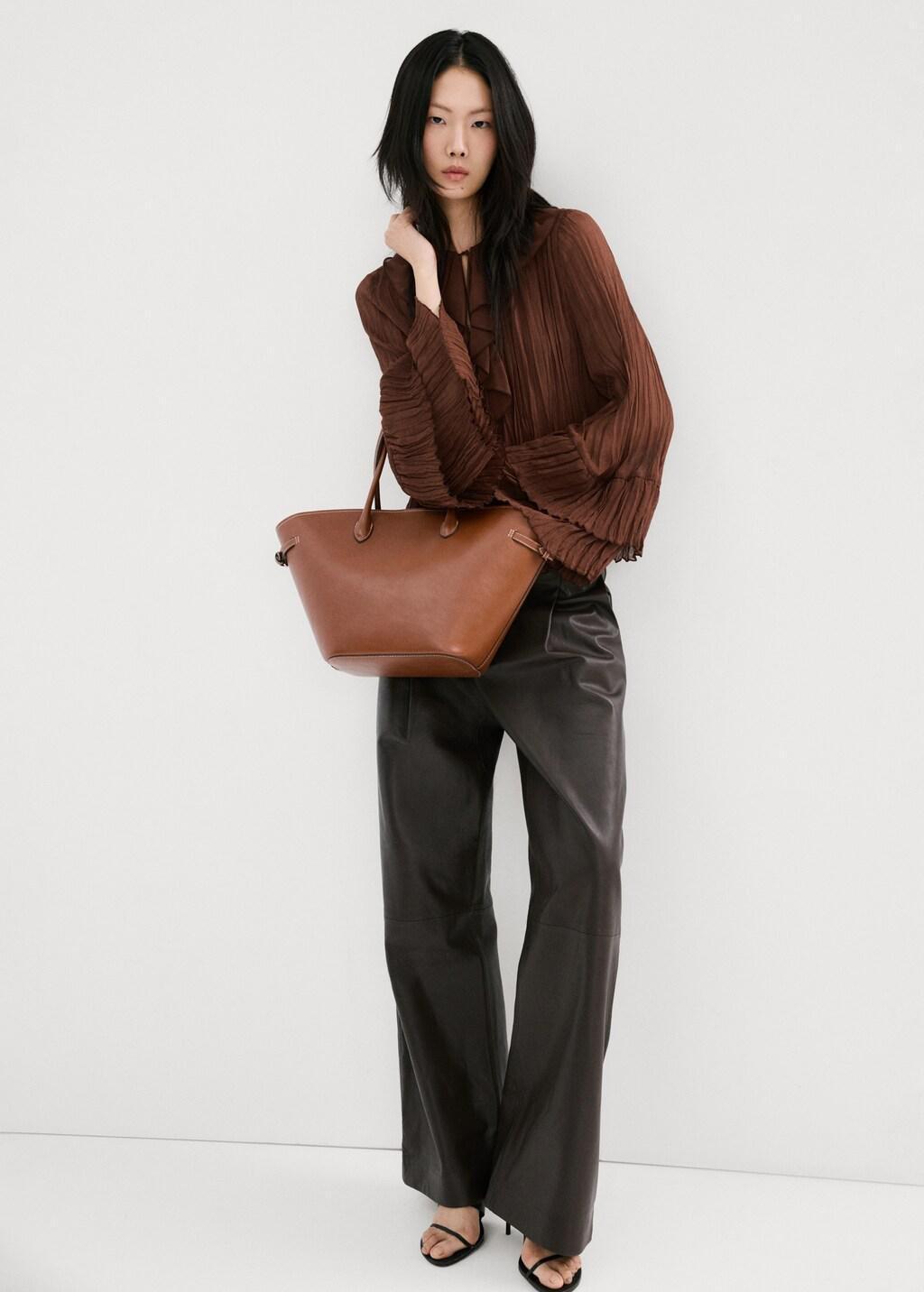 Brown Ruffled Chiffon Blouse, Brown, large image number 0