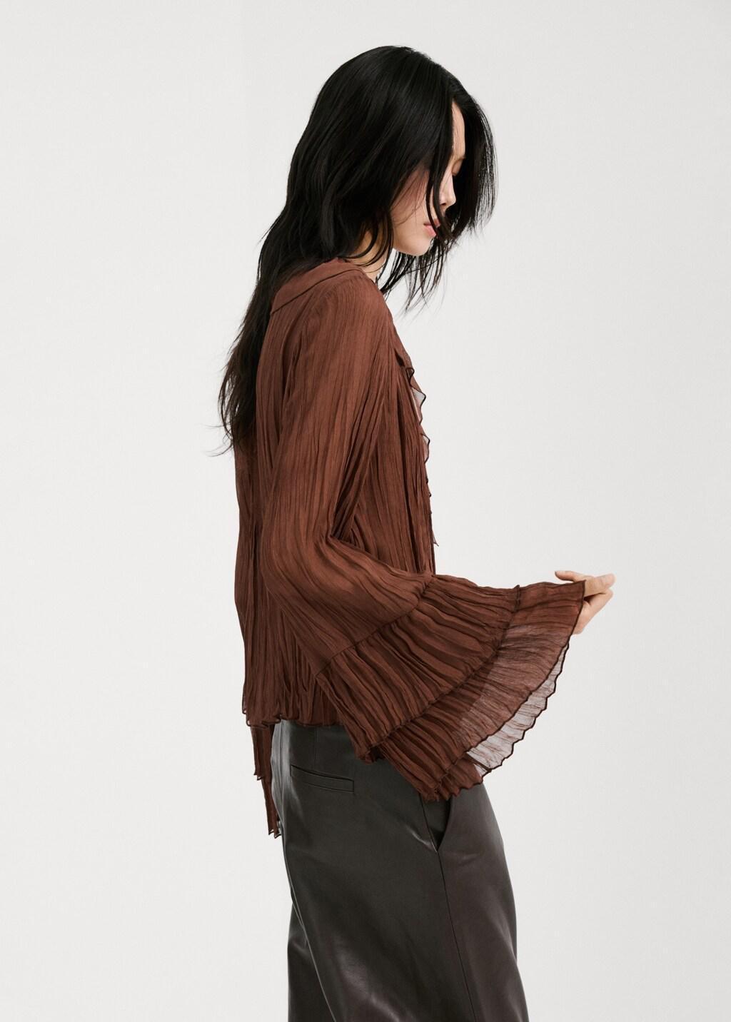 Brown Ruffled Chiffon Blouse, Brown, large image number 2