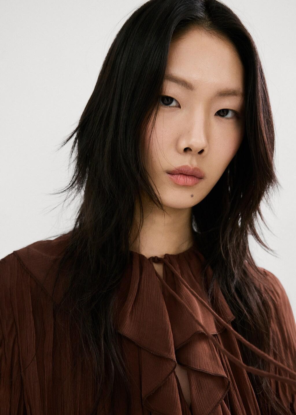 Brown Ruffled Chiffon Blouse, Brown, large image number 4