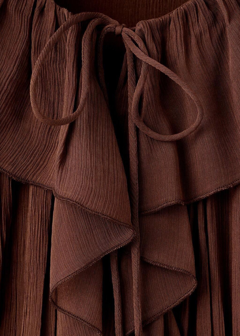 Brown Ruffled Chiffon Blouse, Brown, large image number 5
