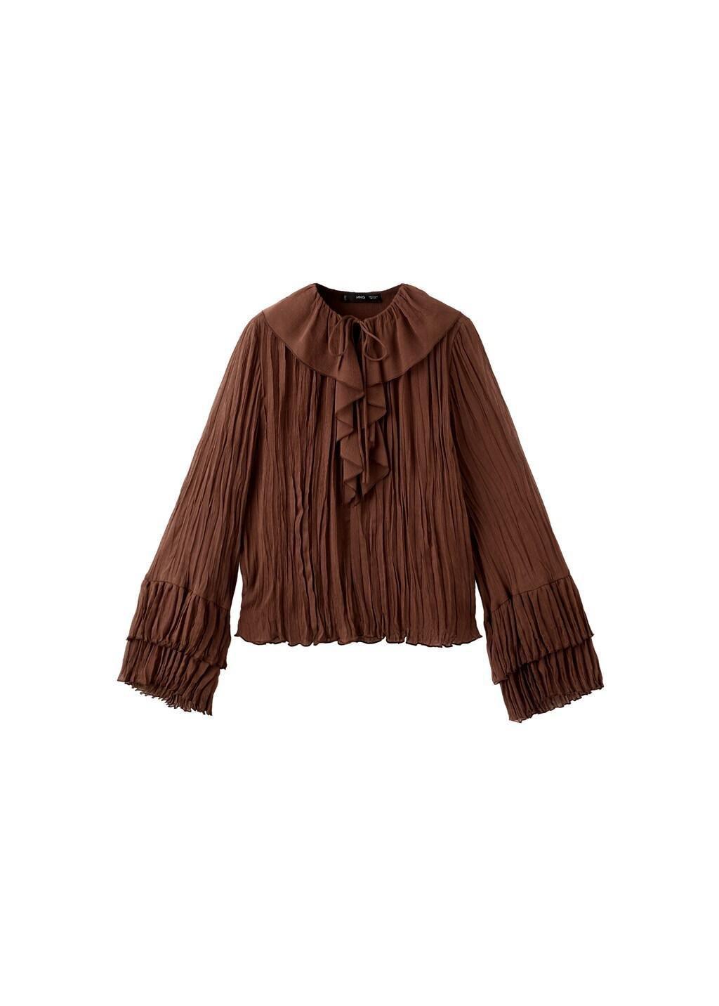 Brown Ruffled Chiffon Blouse, Brown, large image number 6