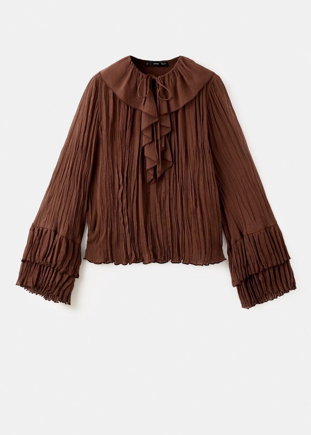 Brown Ruffled Chiffon Blouse, Brown, large image number 7