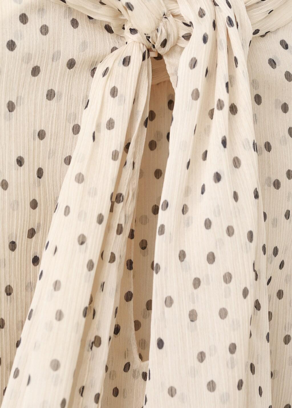 Beige Bow Polka-Dot Blouse, Light Beige, large image number 4
