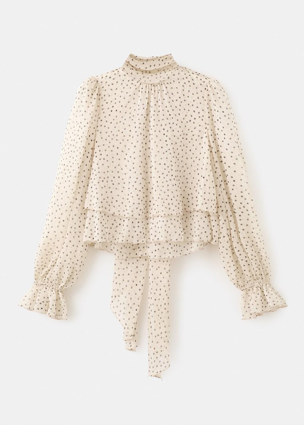 Beige Bow Polka-Dot Blouse, Light Beige, large image number 6