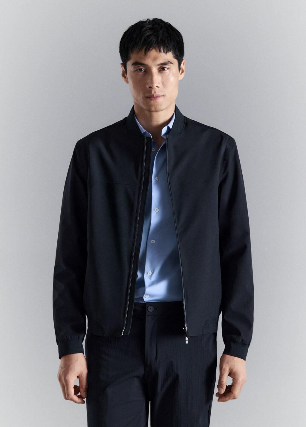 Navy Water-Repellent Bomber Jacket, Navy, large image number 3