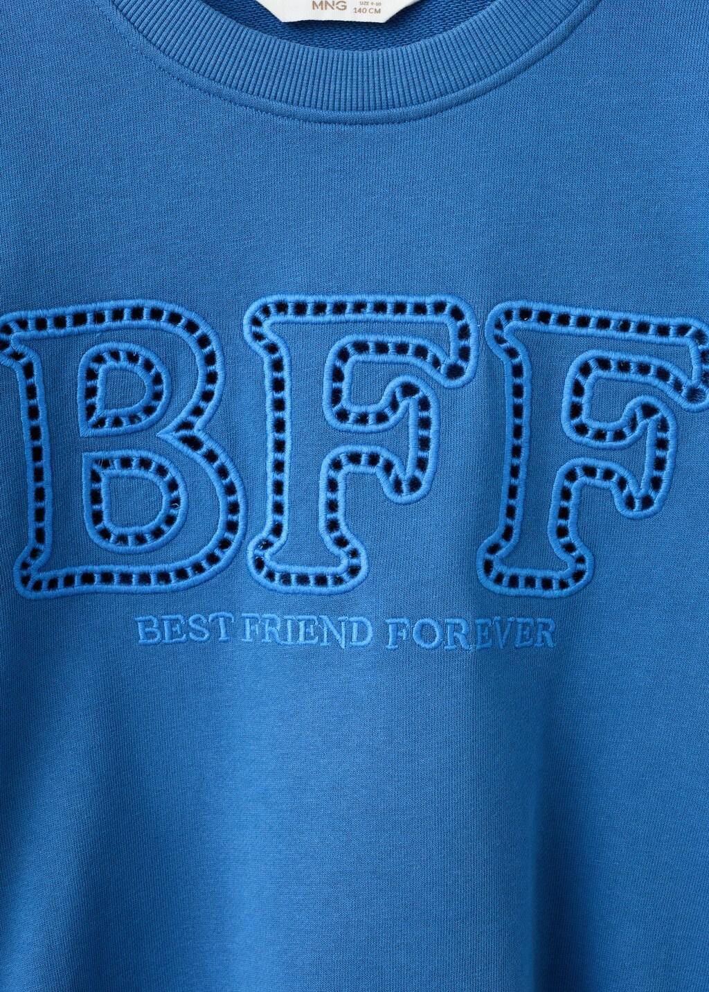 Blue Oversized Embroidered Sweatshirt, Kids Girls, Bright Blue, large image number 0