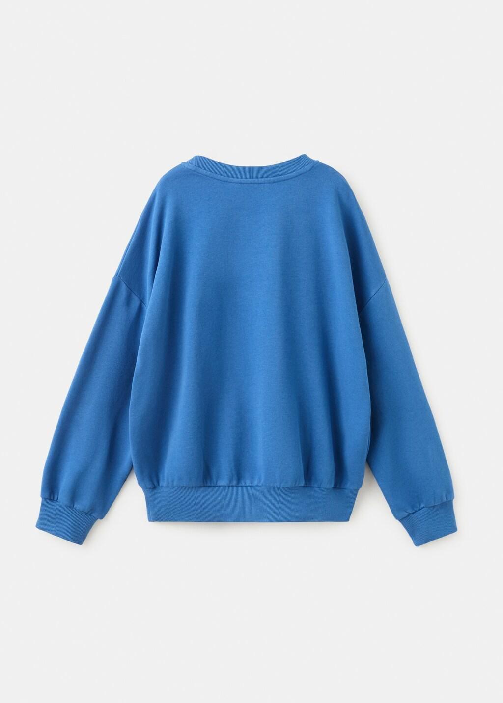 Blue Oversized Embroidered Sweatshirt, Kids Girls, Bright Blue, large image number 1