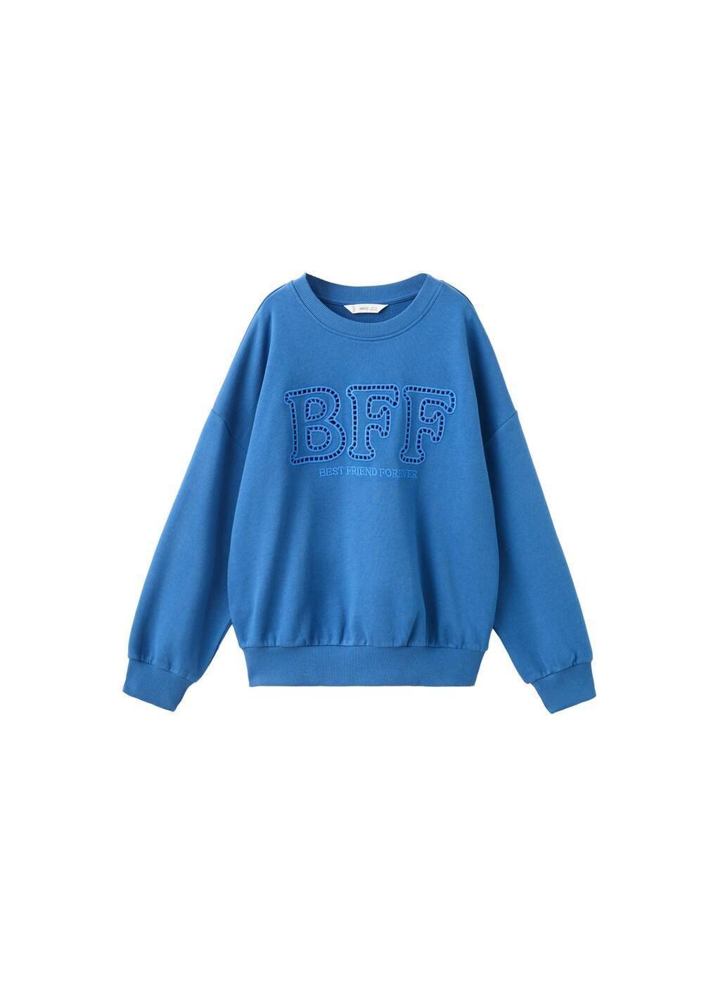 Blue Oversized Embroidered Sweatshirt, Kids Girls, Bright Blue, large image number 4