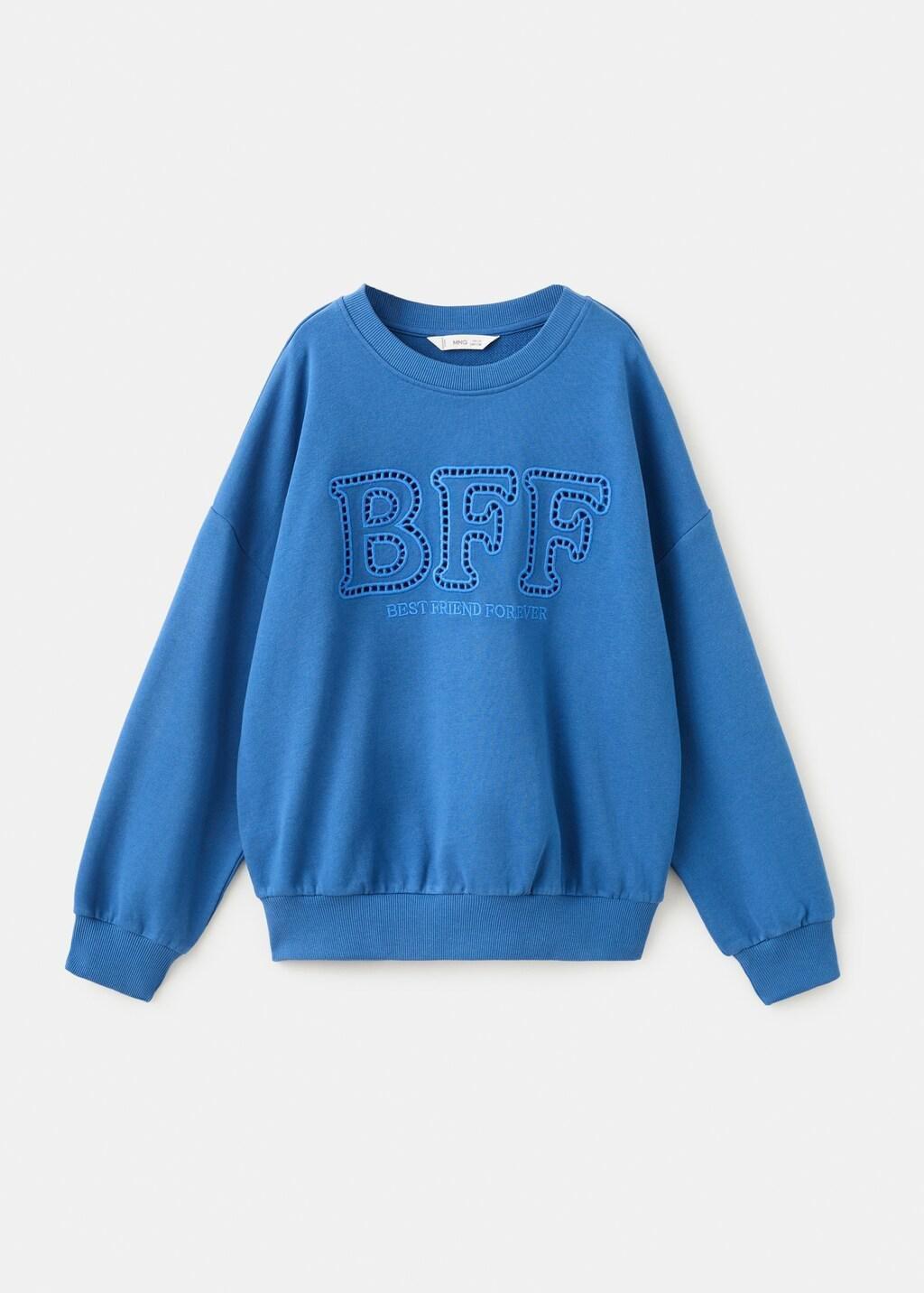 Blue Oversized Embroidered Sweatshirt, Kids Girls, Bright Blue, large image number 5