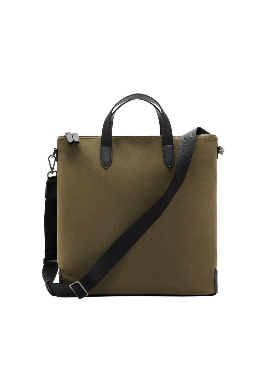 Khaki Cotton Tote Bag With Adjustable Strap, 0201_37, large image number 3